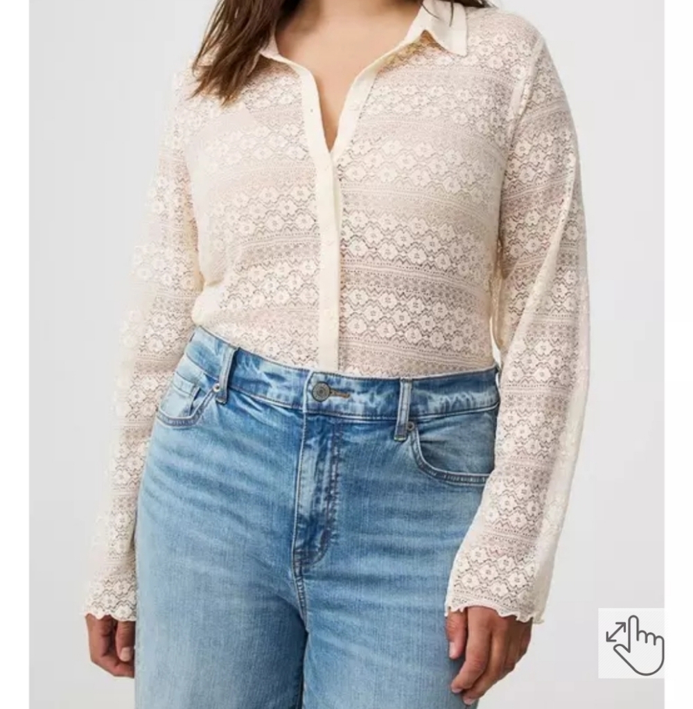 Torrid Lace Detail Button Up Top in Birch